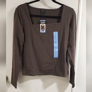 🌻NWT Express Women’s Brown Square-Neck Long Sleeve Top